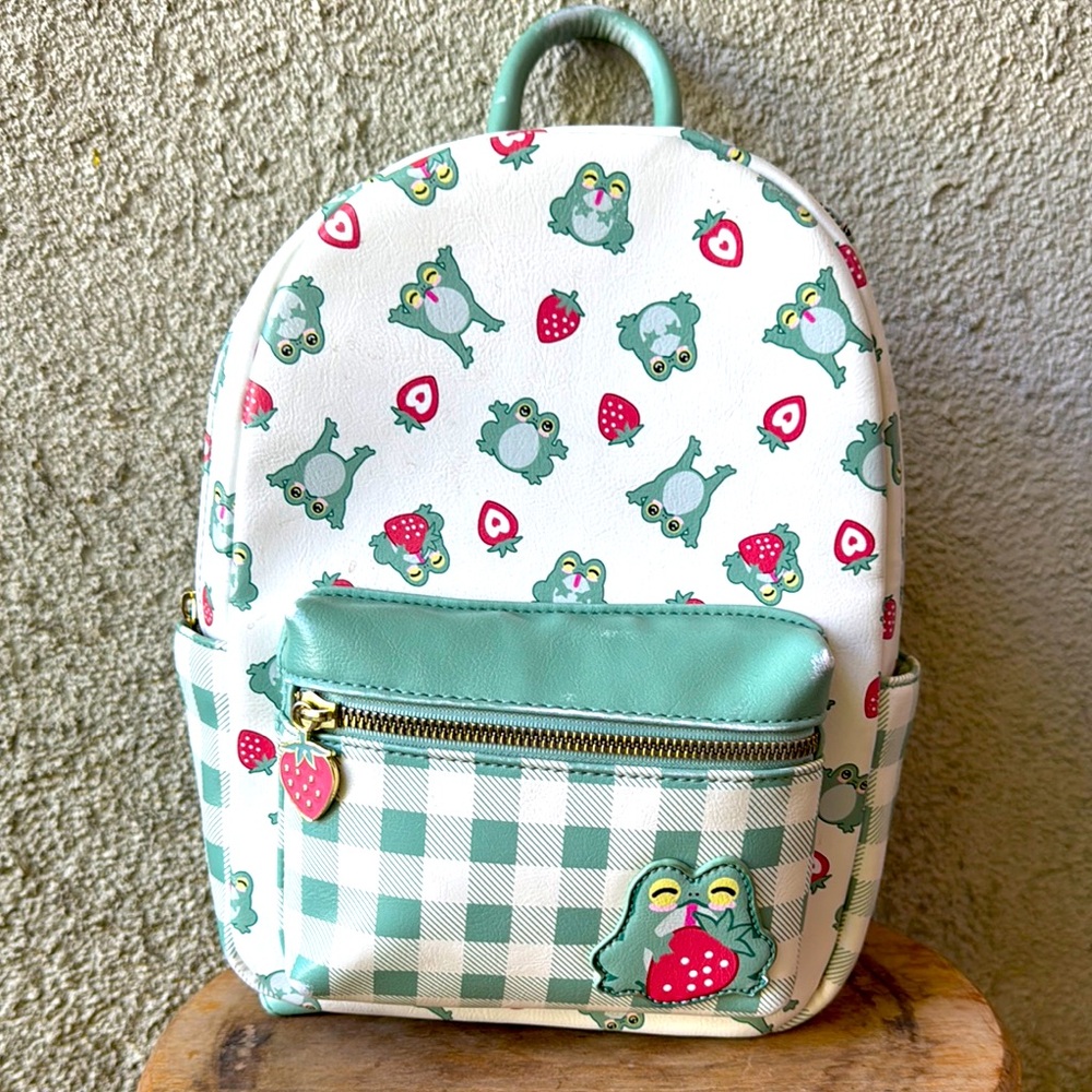 Frog and Strawberries Mini Backpack Purse